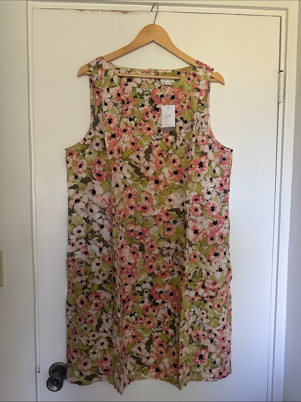 J. Jill Floral Sleeveless A-Line linen Midi Dress in Pink and Olive